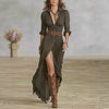 Sexy Women's Dress French Retro V-neck Waist Pleated Loose Slit Temperament Long Sleeve Dresses For Women Robe Femal