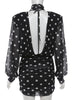 See Through Mini Dress Woman Turtleneck Mesh Full Sleeve Polka Dot Print Skinny Peach Hip Street Ruched Elegant Bodycon