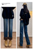 Winter Thickened Women's Mink Velvet Jeans Loose Straight Warm Soft Fleece Elastic High Waist Female Pants Black Blue
