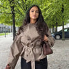 Plaid Scarf Two-sided Jacket Vintage Lapel Double Row Buckle With Pockets Loose Casual Women's Outwear Chic Street Daily Outfit