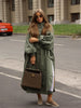 Women's Brown Stand Up Collar Long Long Trench Coat Lantern Sleeve Side Slit Loose Windbreaker Spring Autumn Coat