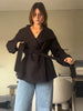 Faux Fur Belt Jackets Women Loose High Neck One Butoon Long Sleeves Coats Female Autumn Winter Thick Warm Outwears
