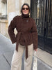 Brown Suede Belt Short Trench Coat Women High Funnel Collar Epaulet Raglan Sleeve Waist Tie Coats Vintage Autumn Commuter Jacket