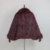 Extra Long Real Genuine Natural Knitted Rabbit Fur Shawl Coat with Fox Fur Collar Women's Knit Jacket Cape