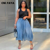 Women Streetwear Fly Denim Calf-Length Pants Autumn Loose Safari Style Cargo Harem Hip Hop Jeans