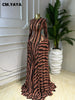 Women O-neck Striped Print Long Sleeve Big Swing Pleated Maxi Dress Evening Sexy Party Vacation Long Dresses Vestidos