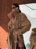 Casual Women Solid Loose Long Trench Coat with Belt Chic Stand Collar Double Breasted Oversize Long Jacket Autumn Outerwear