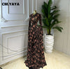 Women O-neck Striped Print Long Sleeve Big Swing Pleated Maxi Dress Evening Sexy Party Vacation Long Dresses Vestidos