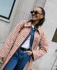 Women Red Plaid Long Trench Coat Casual Lapel Single Breasted Full Sleeve Windbreaker Jacket Y2k Autumn Lady Streetwear