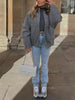 Woman Loose Gray Warm Baseball Jacket Autumn Casual Oversized Bomber Jacket Girls Vintage Thick Warm Outwear