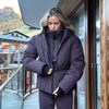 Women Peplum Ski Jackets Hooded Stand Collar Belt Waist Zipper Solid Puffer Jacket Sheath Warm Sport Winter Skiwear