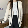 Autumn Vintage Mid Long Sweater Cardigan Woman Preppy Style Contrast Color Knitted Coat No Button Casual Street Open Outerwear
