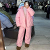 Women's Stripe Cotton Padded Coat Pant Set Loose Full Sleeve Hooded Zipper Jacket Elastic Waist Pants Winter Suits