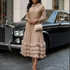 Spring Pleated Women's Dress Solid Color Mesh Patchwork Design Solid Color Casual Loose Lapel Button Clothing