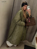 Female Oversized Long Puffer Coat Zip Lapel Full Sleeve Warm Thick Green Overcoat Winter Casual Street Chic Outwear