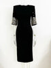 High Street Designer Vestido Women's Formal Half Sleeve Rhinestone Diamonds Beaded Midi Dress