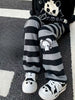Japanese Stripe Wide Leg Trousers Y2k Aesthetic Kawaii Cartoon Embroidery Straight Pants Vintage Casual Loose Pantalones Women