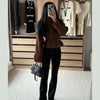 Elegant High Waist Jacket Stand Collar Double-breasted Belt Short Coat Autumn Winter Women Commute Evening Party Outfit