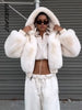 Women's Faux Fur Coats Hooded Patchwork Zipper Cropped Jackets Street Female Lantern Long Sleeves Loose Autumn Winter Outerwears