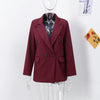 Solid Wine Red Blazer Jacket For Women Elegant Double Breasted Suit Coats Female Lapel Long Sleeve Office Lady Outerwear