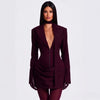Strong Shoulder Blazer Dress for Women Winter Belted Waist Dress Draped Hem Business Evening Dress Party