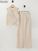 Women Pant Sets Irregular Buttons Vests Wide Leg Trouser Pant Suits Stylish Elegant 2pcs Outfit Streetwear Office Tops