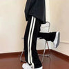 Korean Wide Leg Pant Women Loose Casual Striped High Waist Woman Hiphop Elastic Waists Pocket Straight Pants