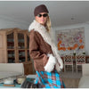 Elegant Solid Faux Fur Spliced Coat Women Lapel Long Sleeve Tassel Plush Outerwear Fall Winter Warm Streetwear