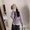 Korean Sweet Lace Patchwork Knitted Cardigan Women Spring Autumn Y2K Harajuku Lace-Up Sweater Coat Short Kawaii O-Neck Knitwear