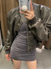 Women's vintage imitation leather bomber jacket coat top women's style