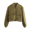 Women Solid Bomber Jackets Coat With Pockets V-Neck Single Breasted Long Sleeves Female Chic Lady Outfits
