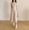 Autumn Winter Slim Long Sleeve Party Midi Dress for Women Knitted Half High Collar Elegant Knitted Sweater Dresses Ladies