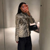 Women Chic Cropped Leopard Faux Fur Coat Contrast Black Fur Collar Cuff Button Short Furry Coats Lady Winter Chic Streetwear
