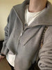 Double Zipper Turn-Down Collar Knitted Cardigan coat for women chic Thickened Loose lapel sweater jackets 26D5571