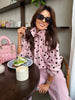Women Elegant Polka Dot Pink Jacket Single Breasted High Collar Drawstring Coat Spring Lady Street Outwear