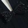 Long Sleeves with Belt Knitted Dresses Beaded Button Black Long Gown Belted Slim Bow White Dress Autumn Elegant Women's Clothing