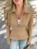 Vintage Waist Cinching Women Short Coat Long Sleeve Zipper Crop Lapel Coats Lady Daily Commute Street Outerwear