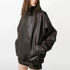 Fall Winter Women's Faux Leather Jacket Individuality Asymmetrical Stand Collar Loose Lady Coat Long Sleeve Bomber Outwear