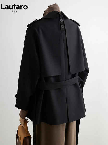 Spring Autumn Khaki Trench Coat for Women Belt Double Breasted Elegant Elegant British Style