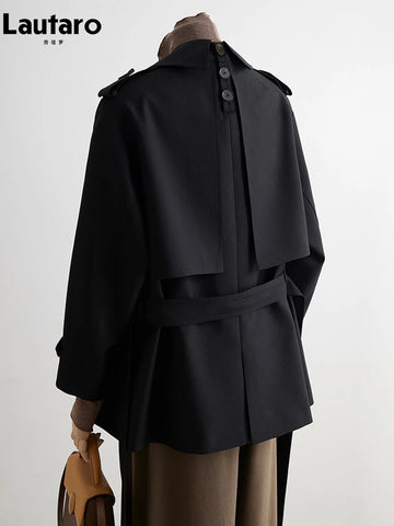 Spring Autumn Khaki Trench Coat for Women Belt Double Breasted Elegant Elegant British Style