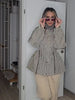 Casual Grid Drawstring Loose Coat Women Stand Collar Button Waist-Closed Female Jacket Spring Lady Street Outwears Chic