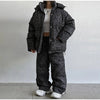 Winter Leopard Print Thicken Coat Pants Women Set Long Sleeve Zippers Hooded Jacket Wide Leg Trousers Lady Outfit