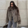 Brown Faux Fur Thicken Coat Women Lapel Long Sleeve Warm Winter Jacket Lady Chic Snap Button High Street Elegant Outerwear
