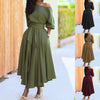 Women's S-2XL Size Slanted Shoulder Collar Tie Waist Style Solid Color Dress Leopard print maxi dresses for women