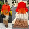 Tassel Patchwok Color Block Dress for Women Pleated Puff Sleeve Mid-calf Dresses Female Autumn