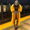 Solid Faux Fur Long Coats Women Full Sleeve Open Stitch Fur Jackets Yellow Winter Warm Streetwear