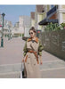 Trench Coat Women's Chic Splicing Color Block Lapel Double Breasted Long Windbreaker Belt Coat Spring 2DA1718
