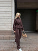 Women Black Track Suit Jacket Two Piece Suit Zip Up Cinch Waist Coat Wide Leg Pants Lady Autumn Street Matching Set