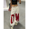 Women White Letter Print Y2k Baggy Jeans 2000s Style Denim Trouser Harajuku Vintage Oversize Hip Hop Jeans Pants Autumn