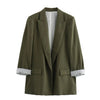Women Solid Blazer Notched Collar Long Roll up Sleeves Female Chic Office Lady Business Outfits